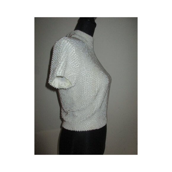 Vintage 80's VIE by Victoria Royal Mock Neck Pearl Beaded Top Hong Kong Size 12 - Picture 4 of 9